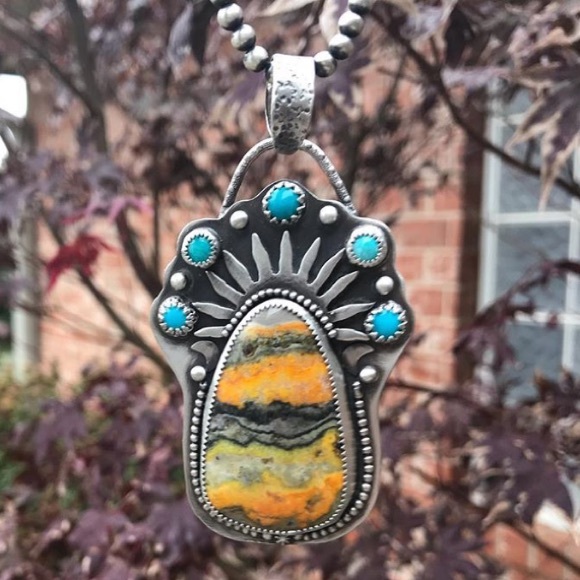 ❌SOLD❌Bumblebee Jasper & Royston Turquoise Pendant - Picture 5 of 8